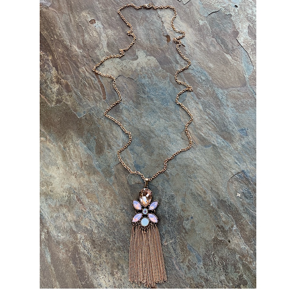 Nwt Long Opalescent Flower Tassel Necklace